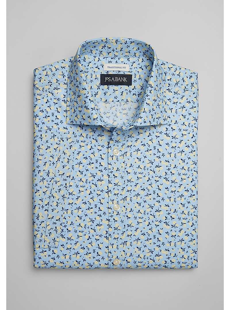 Jos. A. Bank Traditional Fit Spread Collar Floral Short Sleeve Sportshirt - Big & Tall#6MP7