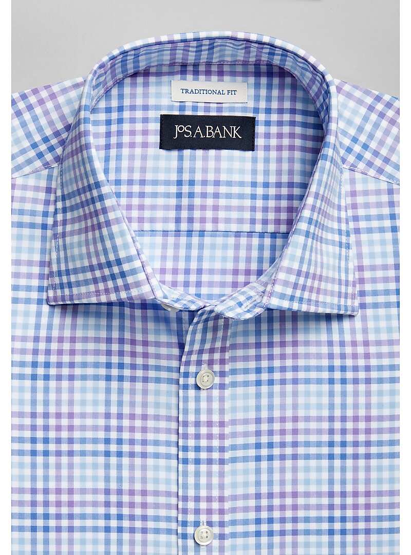 Jos. A. Bank Traditional Fit Spread Collar Tri-Color Check Sportshirt - Big & Tall#6MNF
