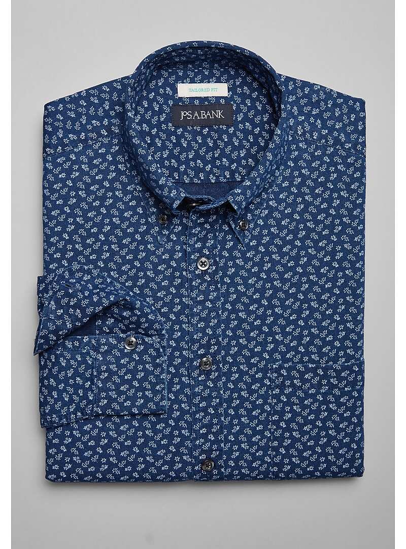 Jos. A. Bank Tailored Fit Button-Down Collar Tossed Floral Sportshirt - Big & Tall#6MT8