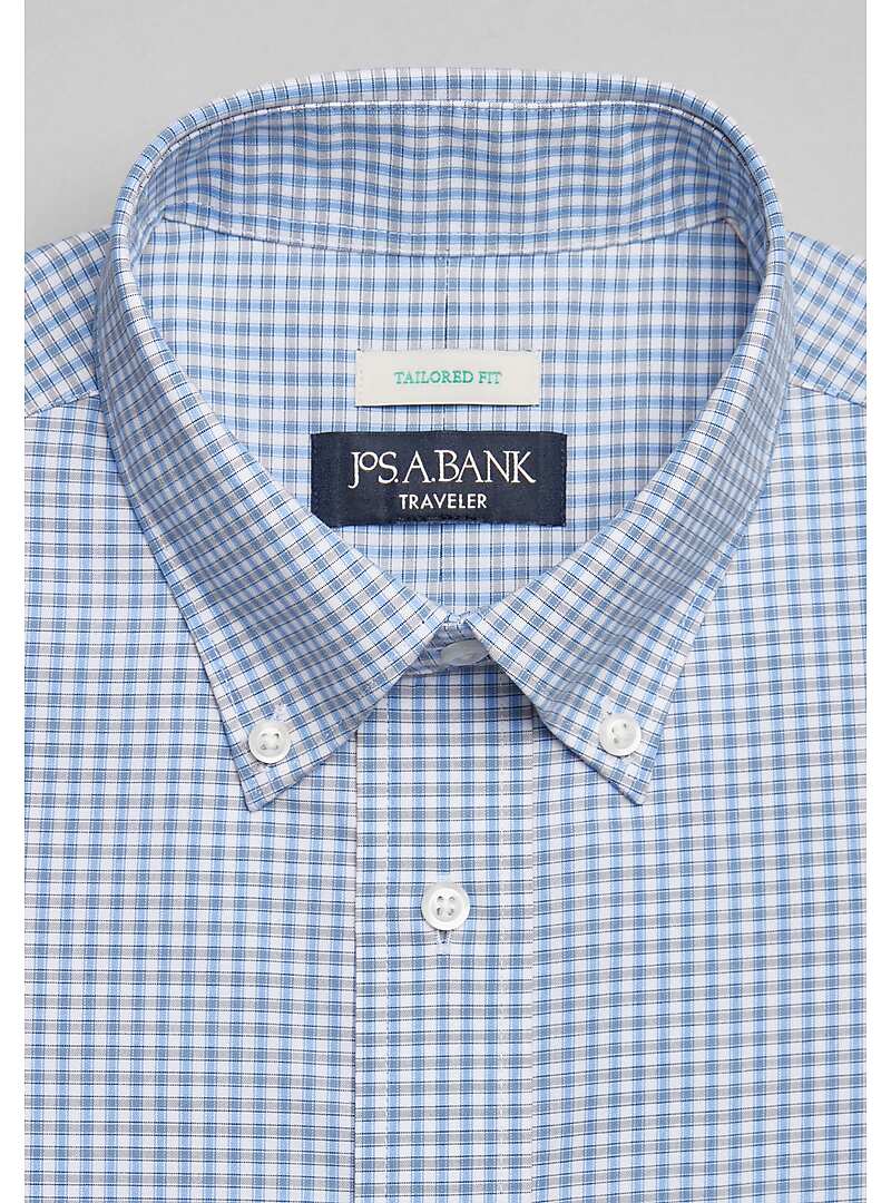 Traveler Collection Tailored Fit Button-Down Collar Mini Grid Dress Shirt - Big & Tall#5FV8