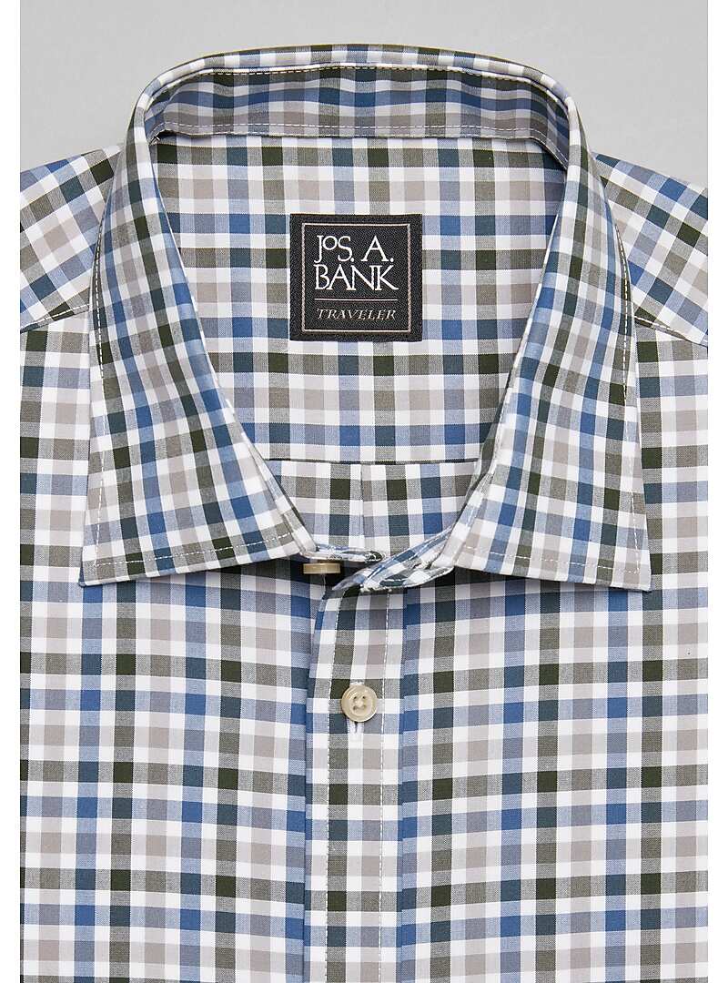 Traveler Collection Slim Fit Spread Collar Check Sportshirt#6M3U
