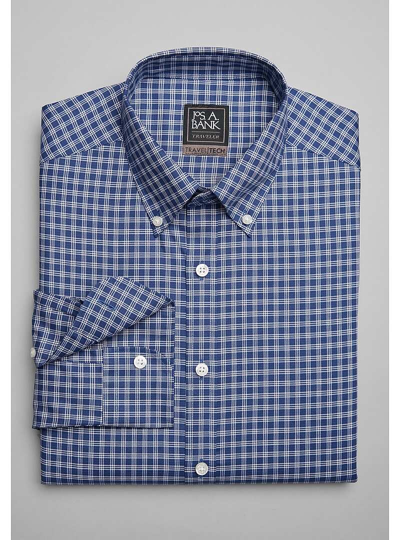 Travel Tech Tailored Fit Button-Down Collar Plaid Sportshirt - Big & Tall#6M5V