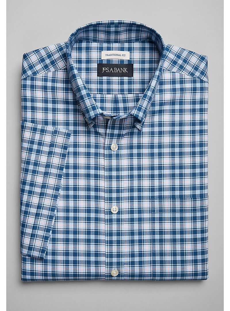 Jos. A. Bank Traditional Fit Plaid Short-Sleeve Sportshirt - Big & Tall#6MML
