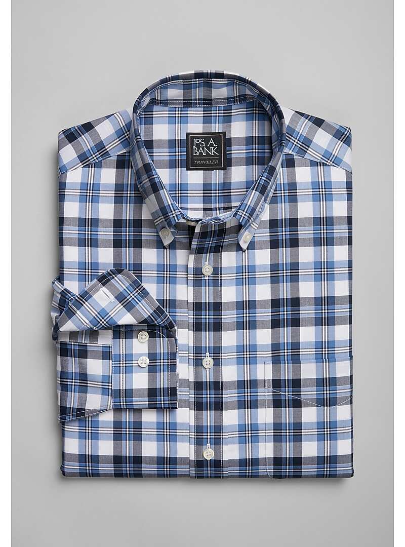 Traveler Collection Traditional Fit Button-Down Collar Grid Sportshirt - Big & Tall#6M8N