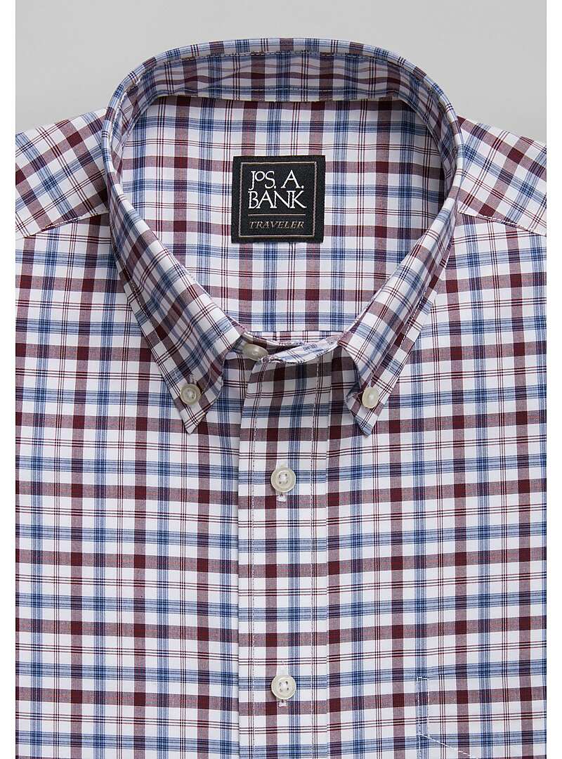 Traveler Collection Tailored Fit Button-Down Collar Grid Sportshirt - Big & Tall#6M2P