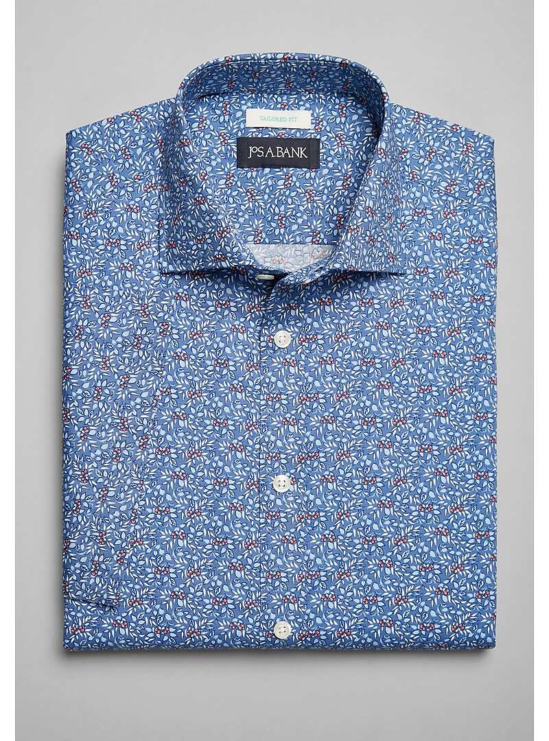 Jos. A. Bank Tailored Fit Spread Collar Berry Print Short Sleeve Sportshirt - Big & Tall#6MMR