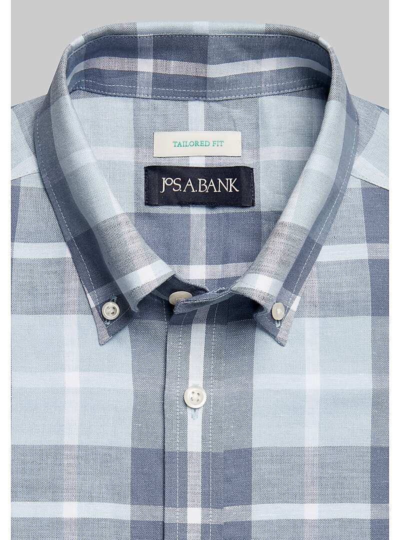 Jos. A. Bank Tailored Fit Blanket Plaid Short Sleeve Sportshirt - Big & Tall#6MNX