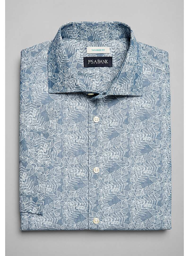 Jos. A. Bank Tailored Fit Banana Leaf Print Short Sleeve Sportshirt#6MNY