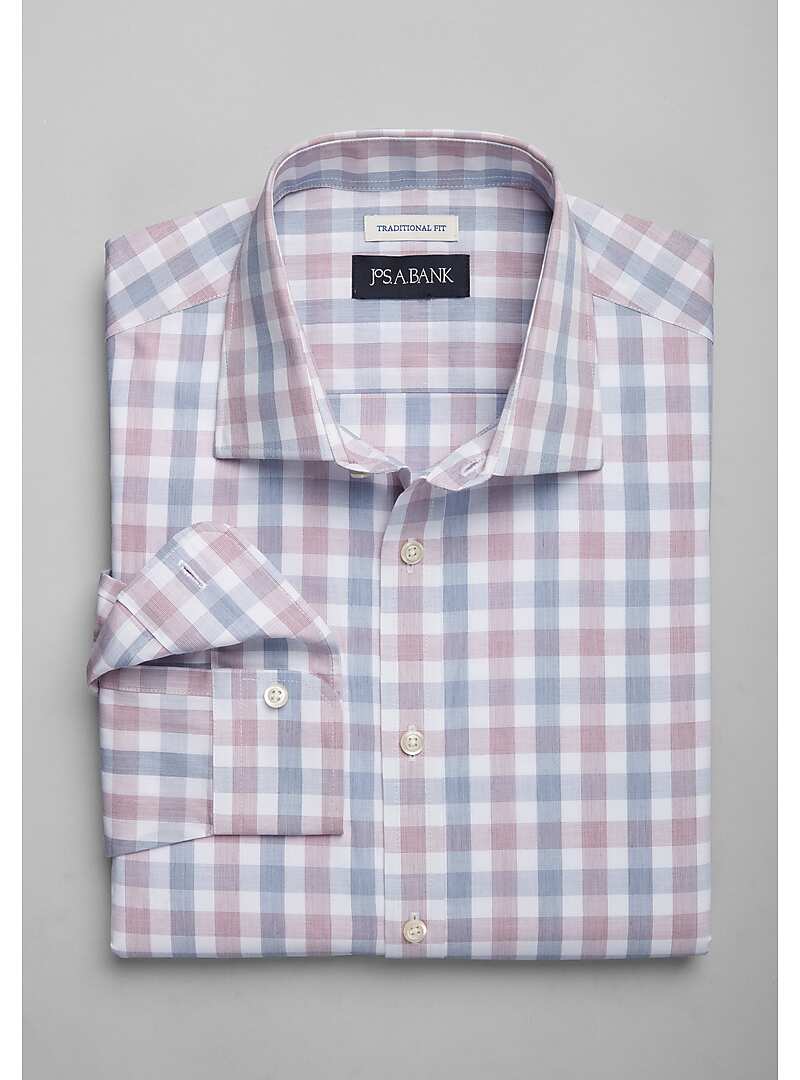 Jos. A. Bank Traditional Fit Spread Collar Two-Tone Check Sportshirt - Big & Tall#6MKP