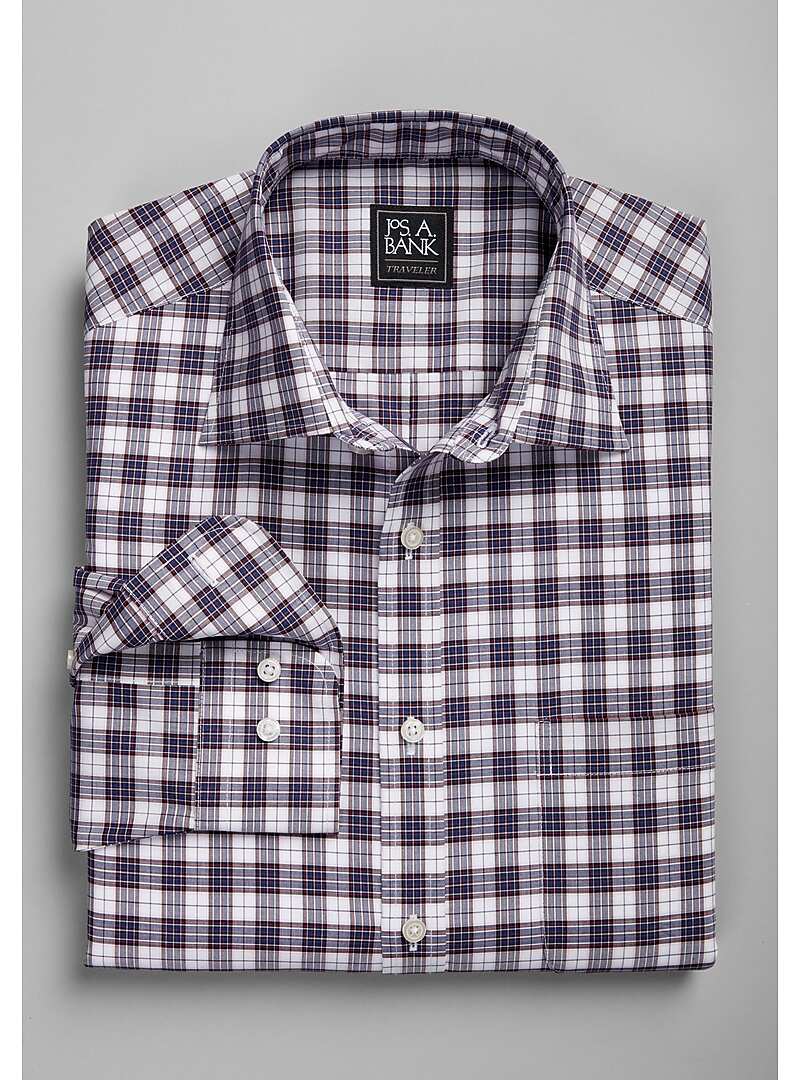 Jos. A. Bank Tailored Fit Spread Collar Plaid Sportshirt - Big & Tall#6MM5