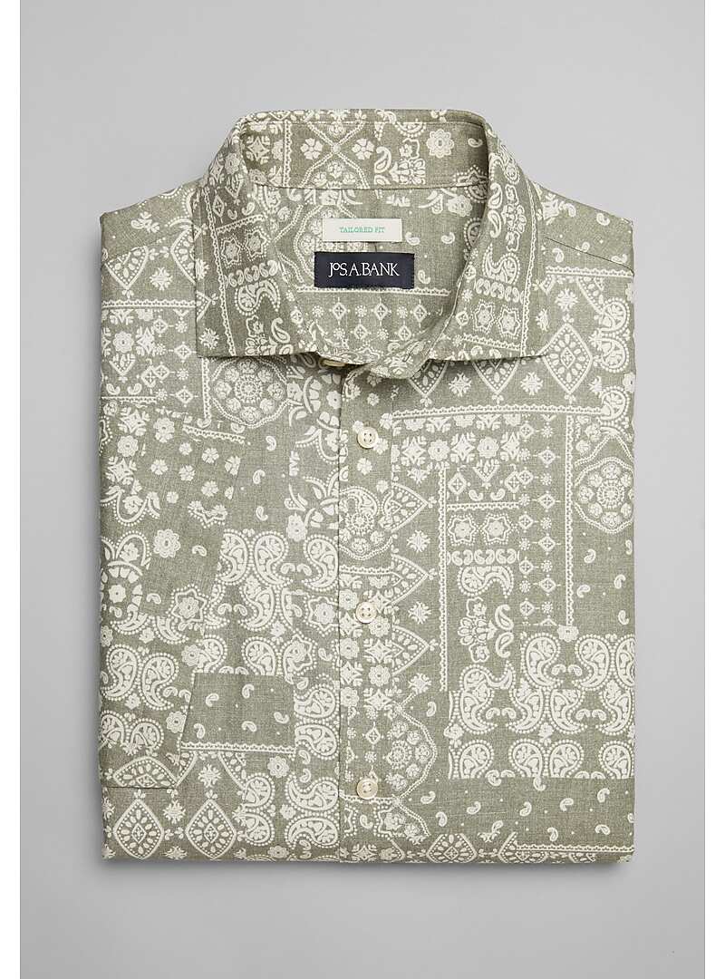 Jos. A. Bank Tailored Fit Spread Collar Short Sleeve Mosaic Print Sportshirt - Big & Tall#6MTE