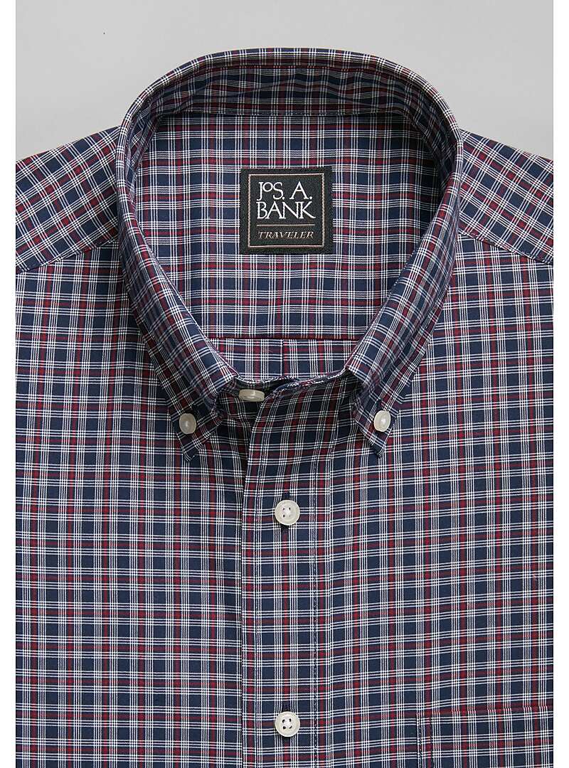 Traveler Collection Tailored Fit Button-Down Collar Grid Sportshirt - Big & Tall#6LX9