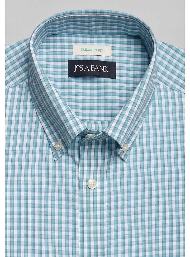 Reserve Collection Tailored Fit Button-Down Collar Melange Check Short Sleeve Sportshirt - Big & Tall#6MMU