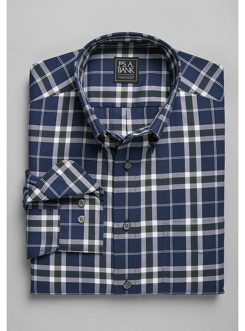 Traveler Collection Tailored Fit Button-Down Collar Plaid Sportshirt - Big & Tall#6LHF
