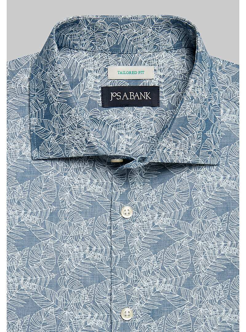 Jos. A. Bank Tailored Fit Banana Leaf Print Short Sleeve Sportshirt#6MNY