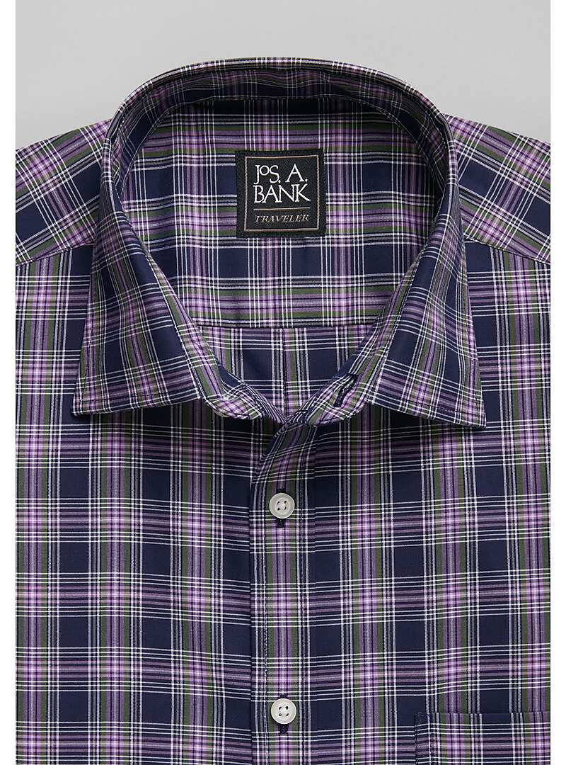 Traveler Collection Tailored Fit Spread Collar Plaid Sportshirt - Big & Tall#6LGW