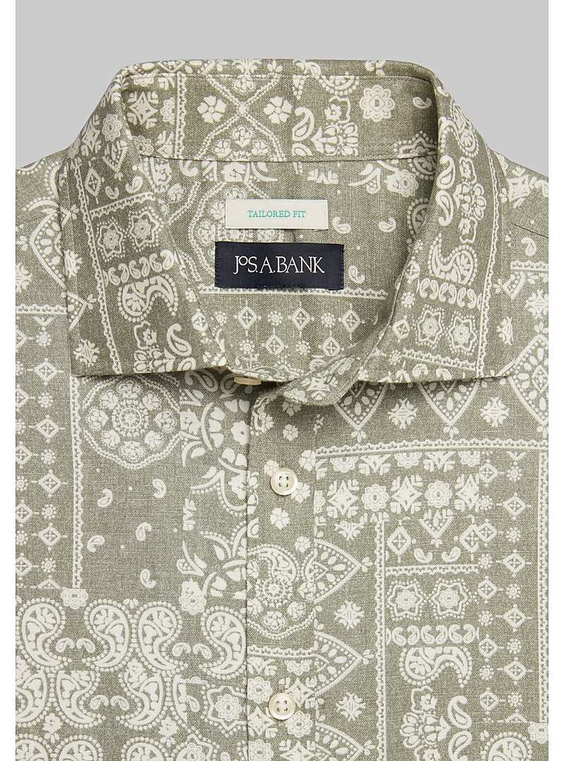 Jos. A. Bank Tailored Fit Spread Collar Short Sleeve Mosaic Print Sportshirt - Big & Tall#6MTE