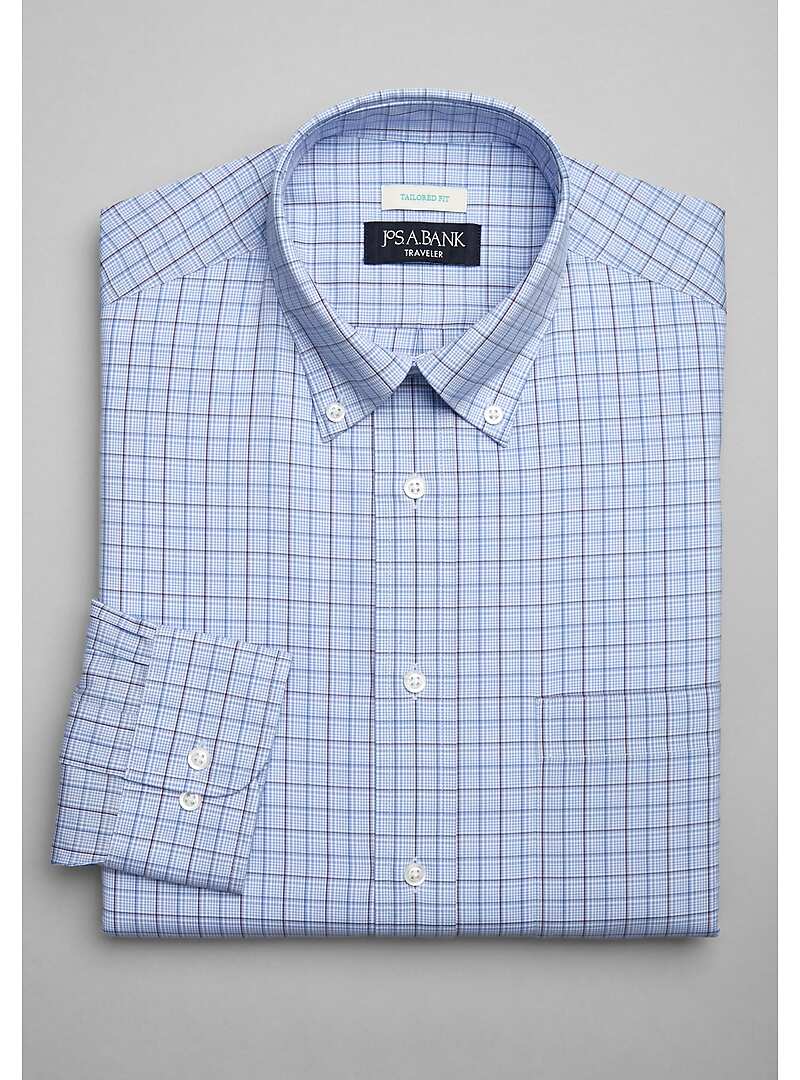 Traveler Collection Tailored Fit Button-Down Collar Grid Dress Shirt - Big & Tall#5FV0