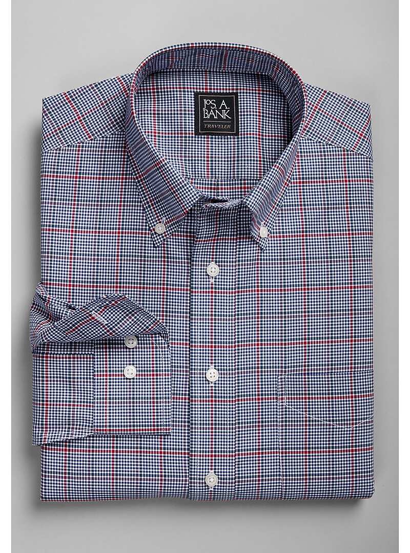 Jos. A. Bank Tailored Fit Button-Down Collar Mini Check Sportshirt - Big & Tall#6MKD