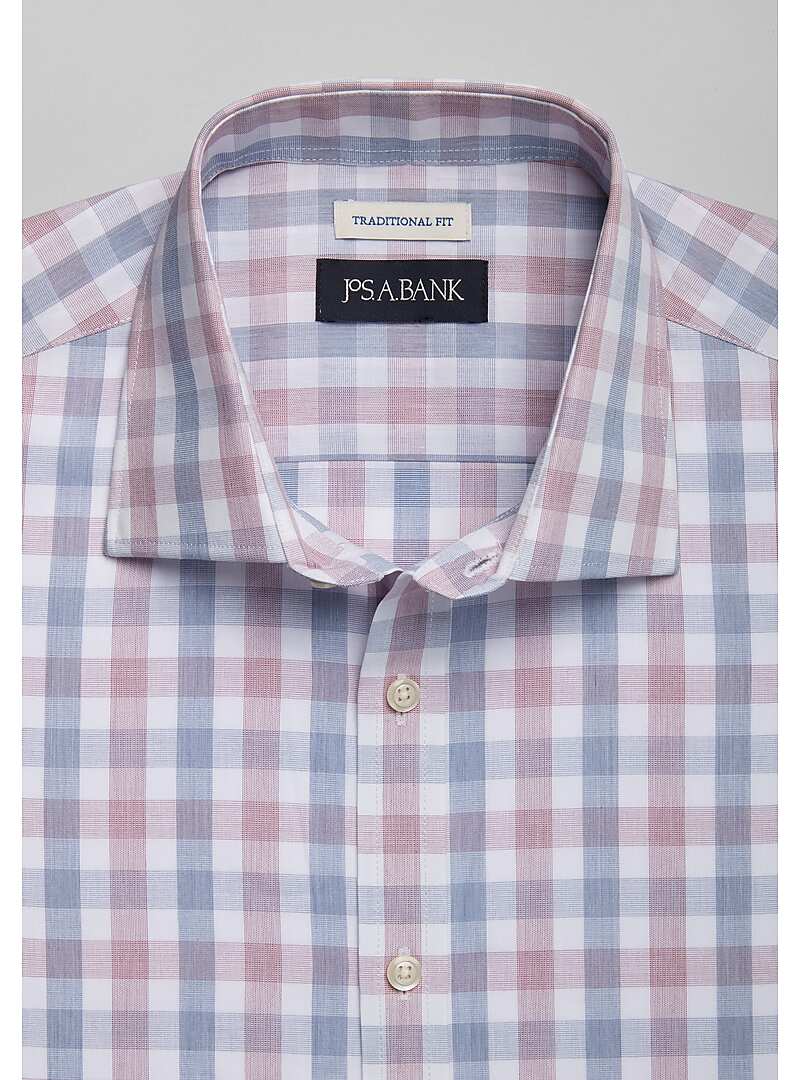 Jos. A. Bank Traditional Fit Spread Collar Two-Tone Check Sportshirt - Big & Tall#6MKP