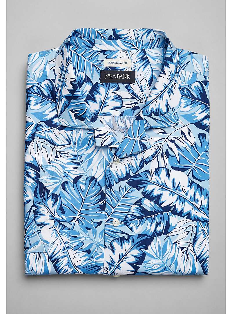 Jos. A. Bank Traditional Fit Leafy Print Short Sleeve Camp Shirt - Big & Tall#6MMC