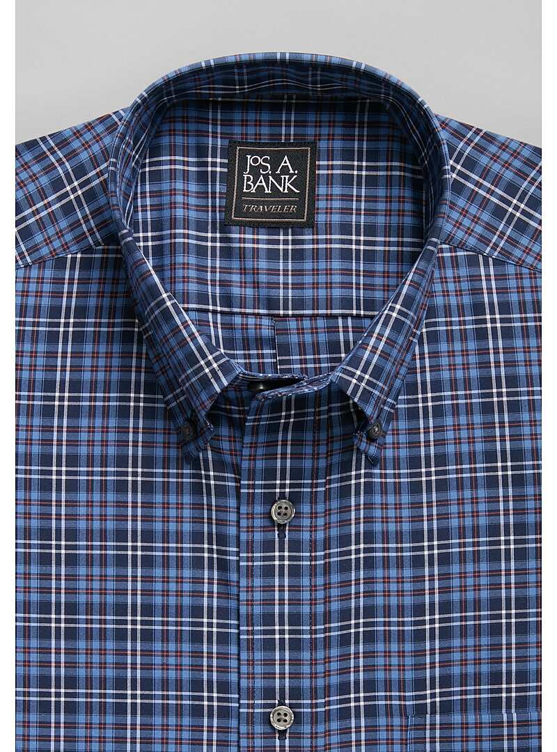 Traveler Collection Tailored Fit Button-Down Collar Plaid Sportshirt - Big & Tall#6LC3