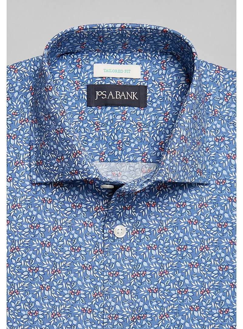 Jos. A. Bank Tailored Fit Spread Collar Berry Print Short Sleeve Sportshirt - Big & Tall#6MMR