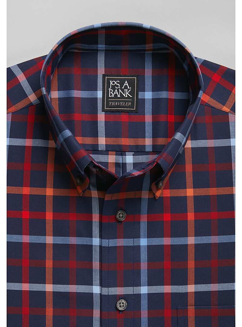 Traveler Collection Tailored Fit Button-Down Collar Plaid Sportshirt - Big & Tall#6LC7