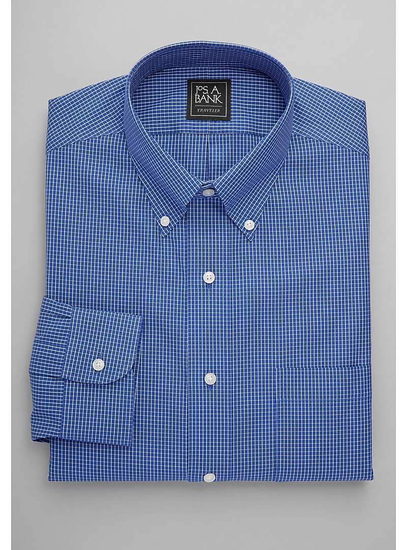 Traveler Collection Traditional Fit Button-Down Collar Grid Dress Shirt - Big & Tall#5CLZ