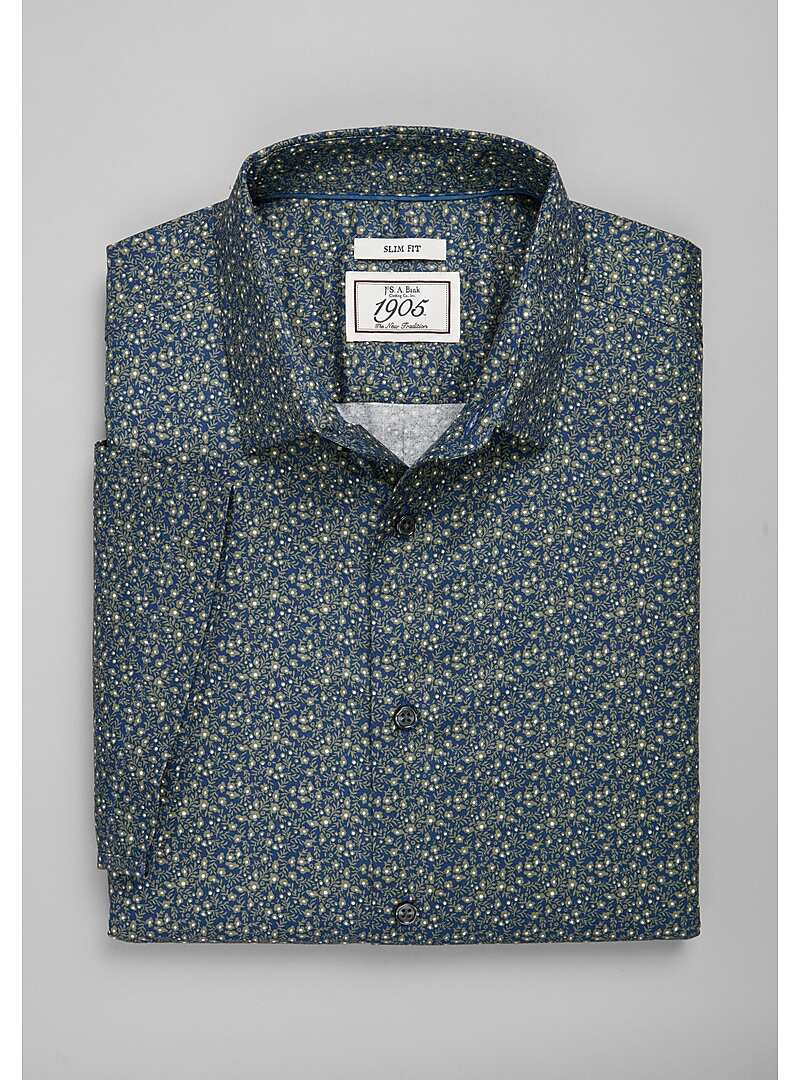 1905 Collection Slim Fit Spread Collar Floral Print Short Sleeve Sportshirt#6LG0
