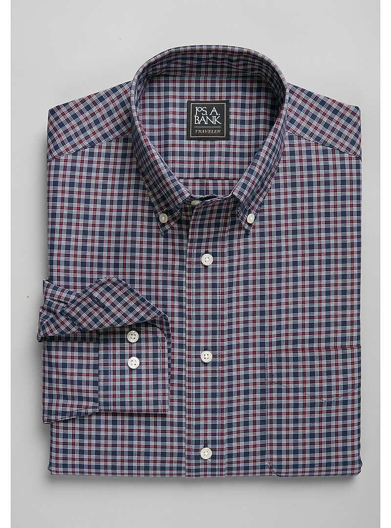 Traveler Collection Tailored Fit Button-Down Collar Grid Sportshirt - Big & Tall#6LX9