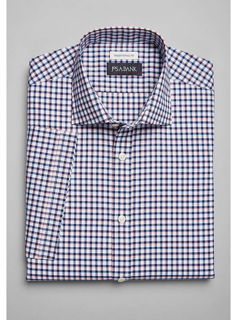 Jos. A. Bank Traditional Fit Spread Collar Shadow Plaid Short Sleeve Sportshirt - Big & Tall#6MMJ