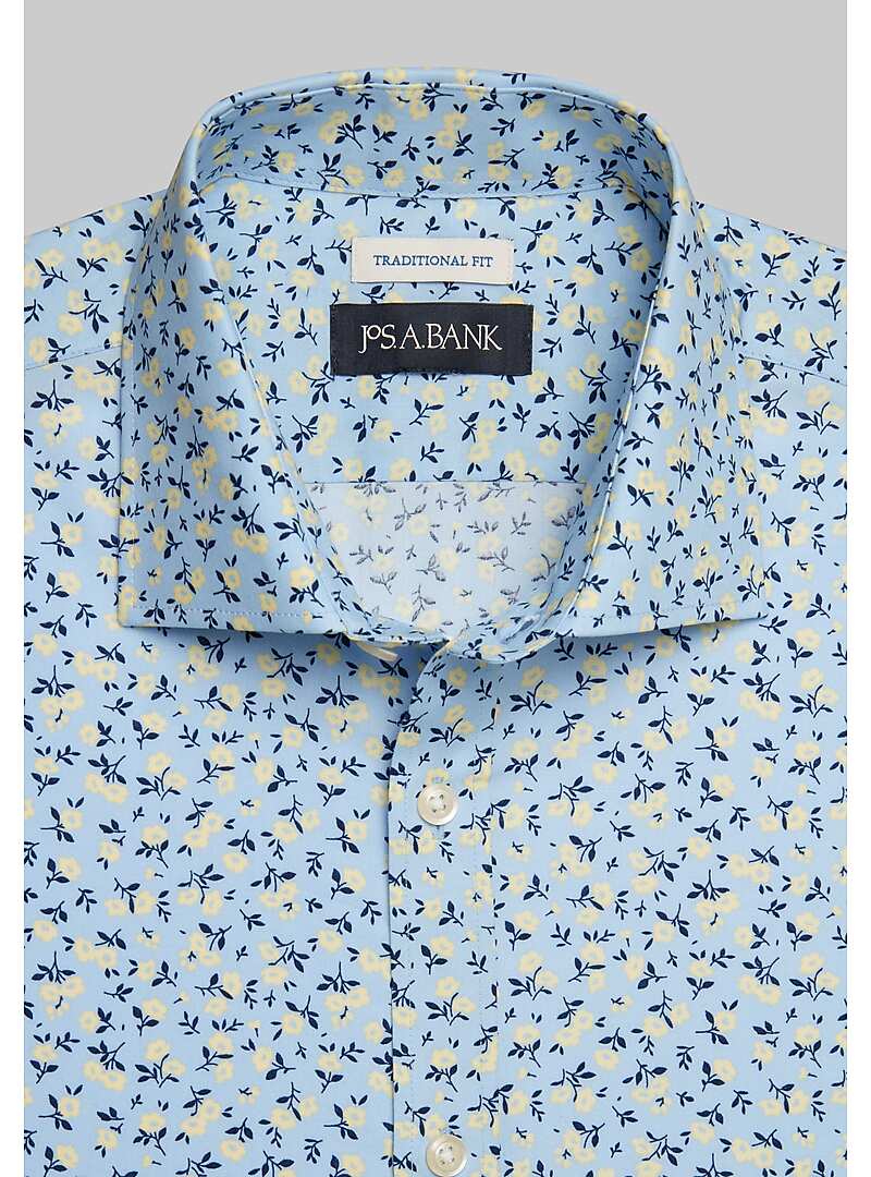 Jos. A. Bank Traditional Fit Spread Collar Floral Short Sleeve Sportshirt - Big & Tall#6MP7