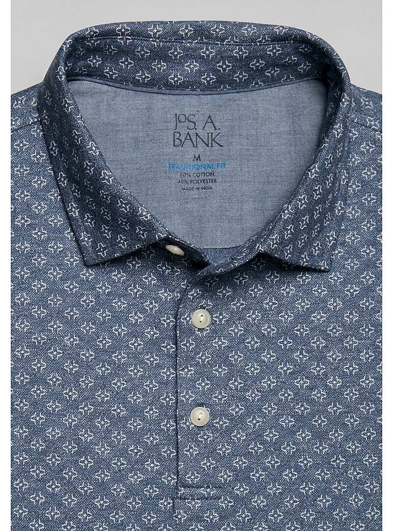 Jos. A. Bank Traditional Fit Spread Collar Geo Flower Print Polo - Big & Tall#6MHA