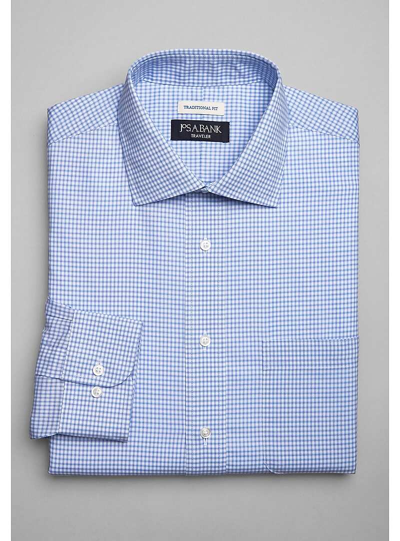 Traveler Collection Traditional Fit Spread Collar Mini Grid Dress Shirt - Big & Tall#5FVF