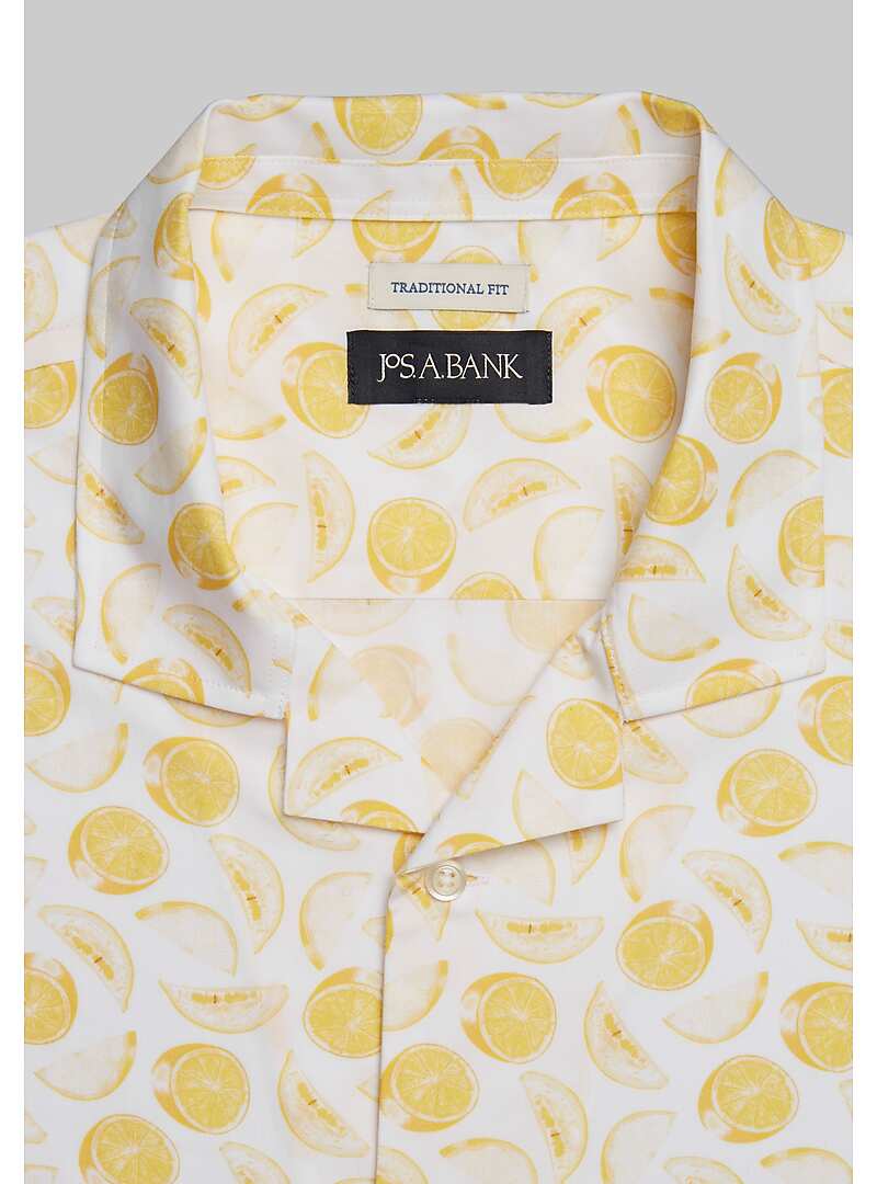 Jos. A. Bank Traditional Fit Spread Collar Short Sleeve Lemon Camp Shirt - Big & Tall#6MP5