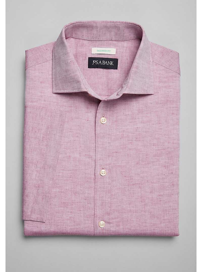 Jos. A. Bank Short Sleeve Tailored Fit Spread Collar Solid Sportshirt - Big & Tall#6MKX