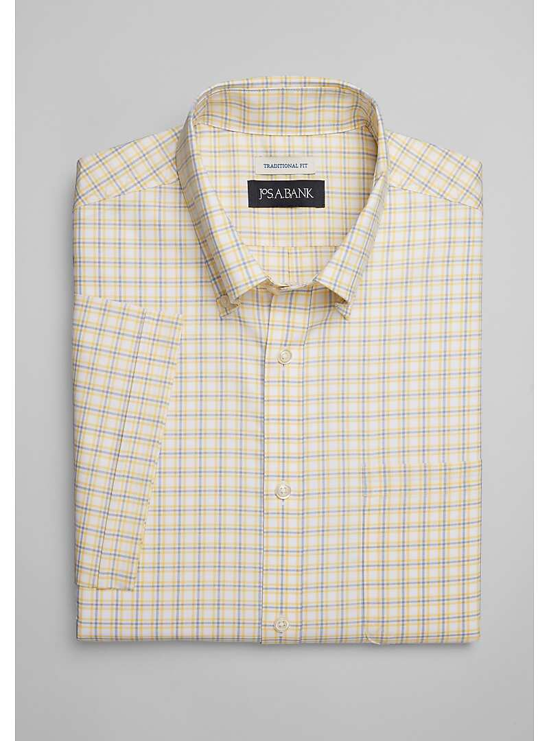 Jos. A. Bank Traditional Fit Button-Down Collar Grid Short Sleeve Sportshirt - Big & Tall#6MRK