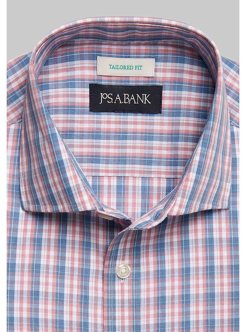 Jos. A. Bank Tailored Fit Plaid Short Sleeve Sportshirt - Big & Tall#6MMN