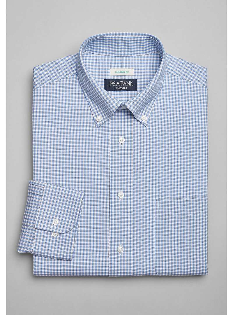 Traveler Collection Tailored Fit Button-Down Collar Mini Grid Dress Shirt - Big & Tall#5FV8