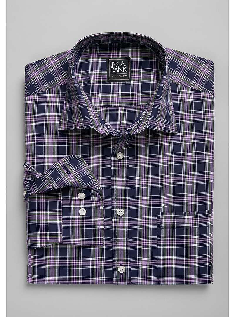 Traveler Collection Tailored Fit Spread Collar Plaid Sportshirt - Big & Tall#6LGW