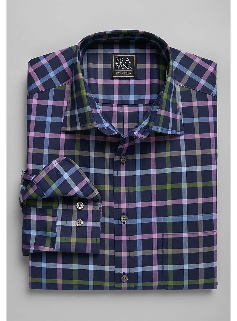 Traveler Collection Tailored Fit Spread Collar Grid Sportshirt - Big & Tall#6LJC