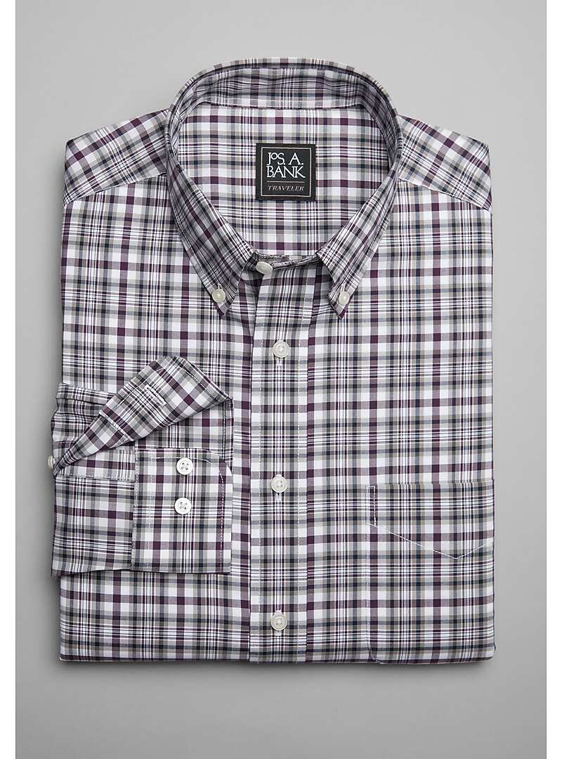 Traveler Collection Tailored Fit Button-Down Collar Plaid Sportshirt - Big & Tall#6LG9