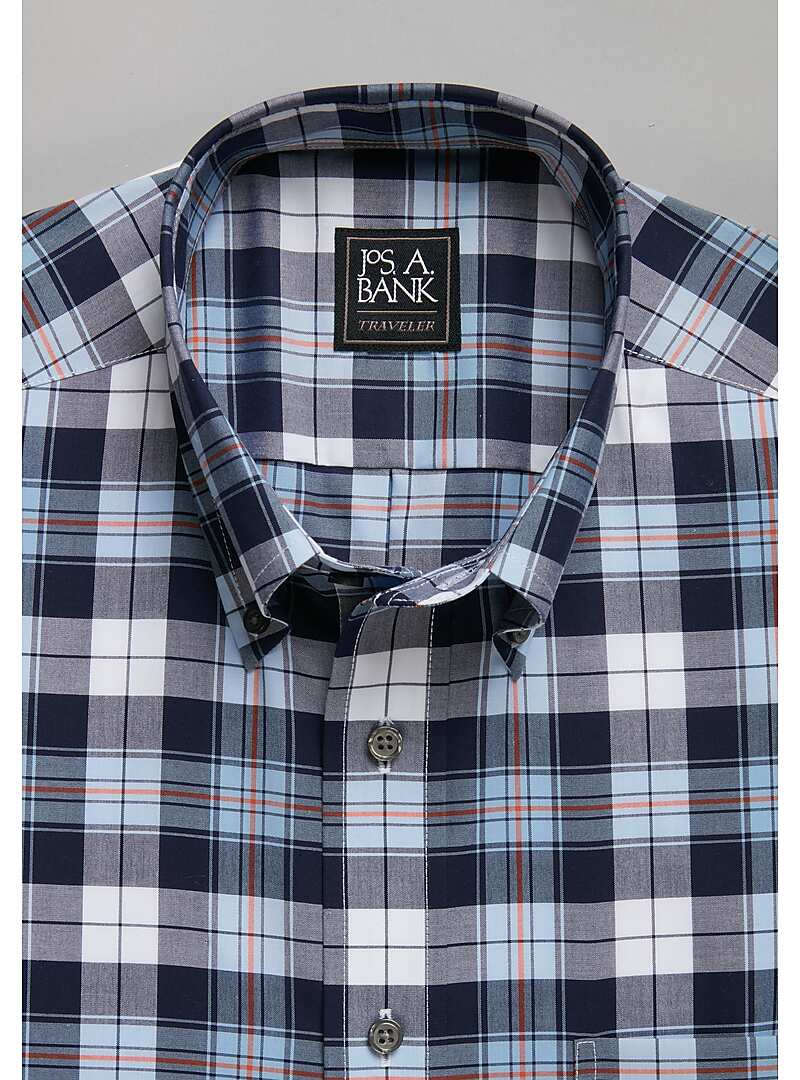 Traveler Collection Traditional Fit Button-Down Collar Plaid Sportshirt#6LCD
