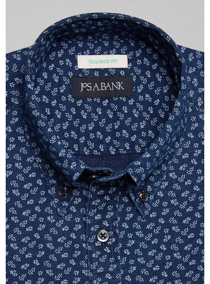 Jos. A. Bank Tailored Fit Button-Down Collar Tossed Floral Sportshirt - Big & Tall#6MT8
