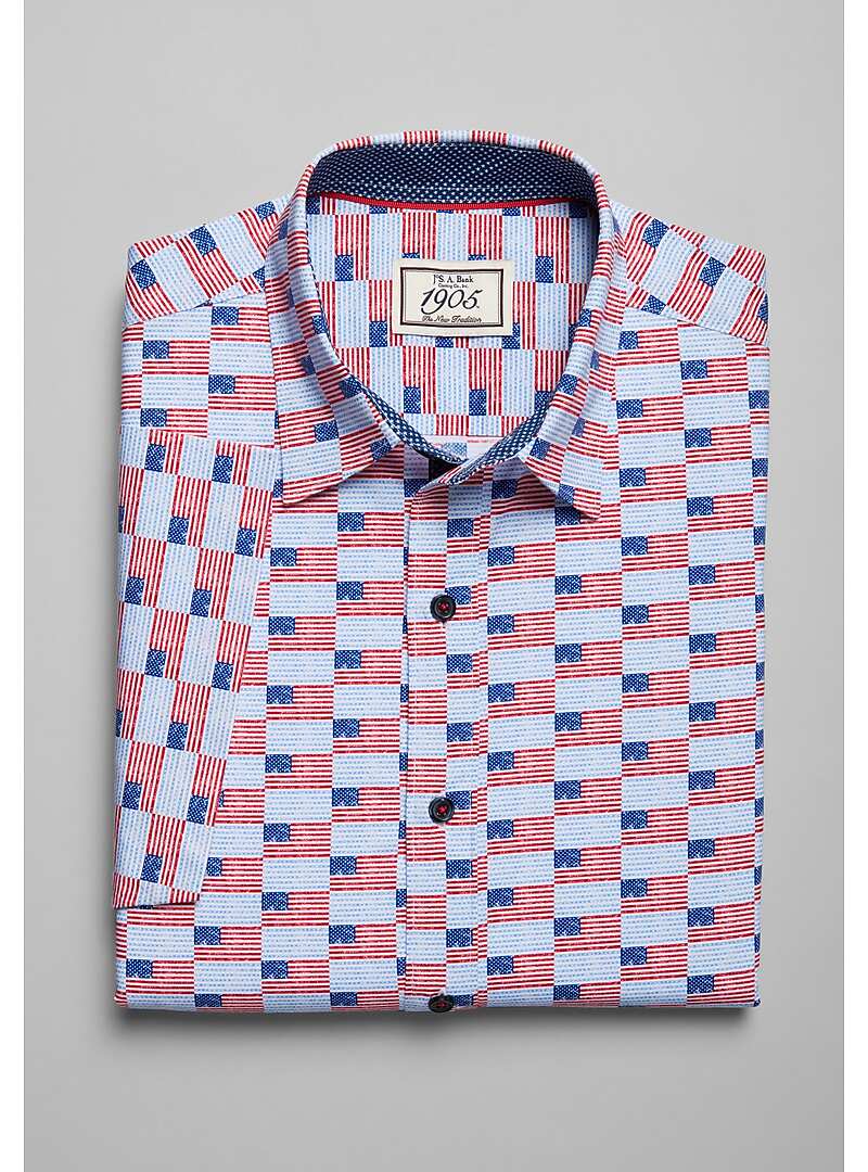 1905 Collection Tailored Fit Flag Print Short Sleeve Sportshirt - Big & Tall#6HY7
