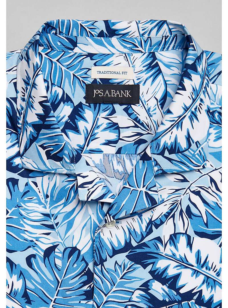 Jos. A. Bank Traditional Fit Leafy Print Short Sleeve Camp Shirt - Big & Tall#6MMC