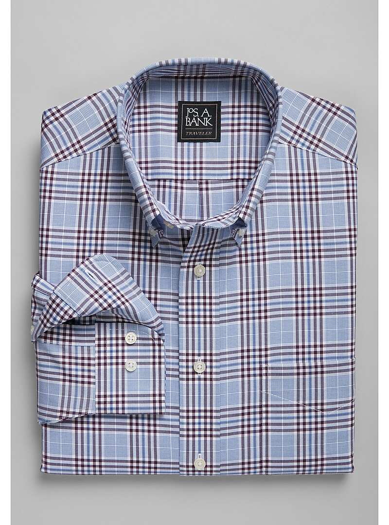 Traveler Collection Tailored Fit Button-Down Collar Grid Sportshirt#6M3L