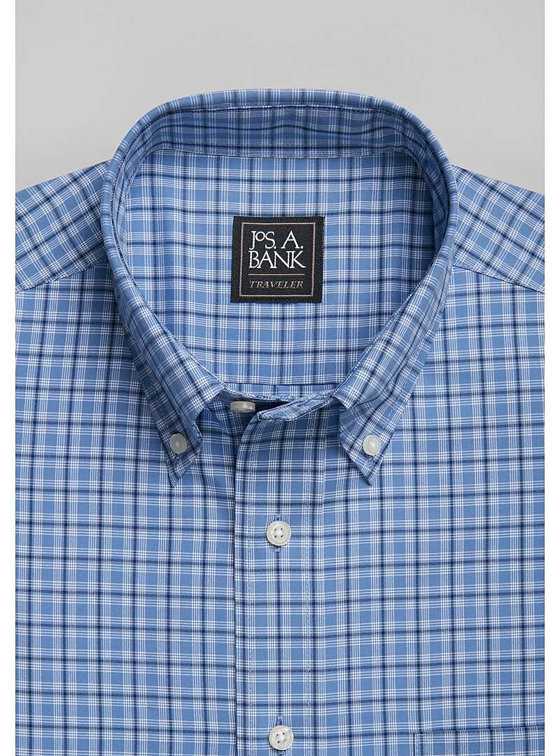 Traveler Collection Tailored Fit Button-Down Collar Grid Sportshirt - Big & Tall#6M8J