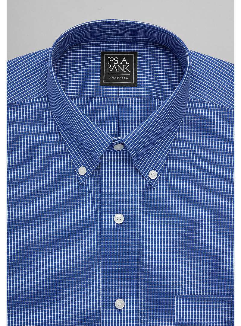 Traveler Collection Traditional Fit Button-Down Collar Grid Dress Shirt - Big & Tall#5CLZ
